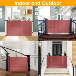 70” Wide Retractable Baby Gates for Doorways Mesh Gates for Kids or Pets Retractable Dog Gate Outdoor Gates for Decks Retractable Pet Gate Indoor Doggie Gates Mesh Puppy Gates for The House, Timber