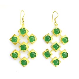 Beautiful Handmade Green Onyx Gemstone Fashion Drop Earrings for Women 18ct Gold Plated Unique Designer Modern Contemporary Earring Jewellery by Artisan