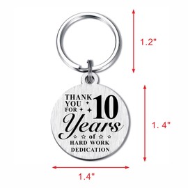 10 Year Work Anniversary Employee Gifts - 10th Work Anniversary Decorations - Thank You 10 Year Employee Anniversary Keychin Gifts