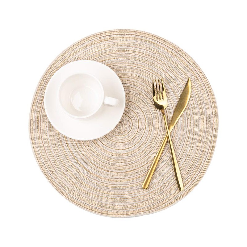 Ryncoco Round Placemats Cotton Heat Resistant Braided Placemats Washable 14