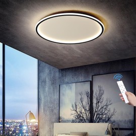 Modern Full Spectrum LED Flush Mount Ceiling Light,Ultra-Thin Acrylic Square LED Light with Remote 50W 3000-6000K Brightness Adjustable Low Profile Light Fixture for Living Room (Round, 20 Inch)