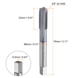 HARFINGTON 3/8"-32 UNS Thread Tap 6542 Cobalt High-Speed Steel TiCN Coated Plug Tap Right Hand Flat Head 3 Straight Flutes Screw Threading Hand Tap