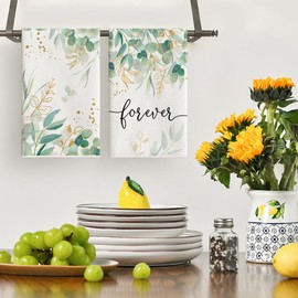 Artoid Mode Eucalyptus Leaves Forever Summer Kitchen Towels Dish Towels, 42x65 cm Seasonal Spring Polyester Decoration Hand Towels Set of 2