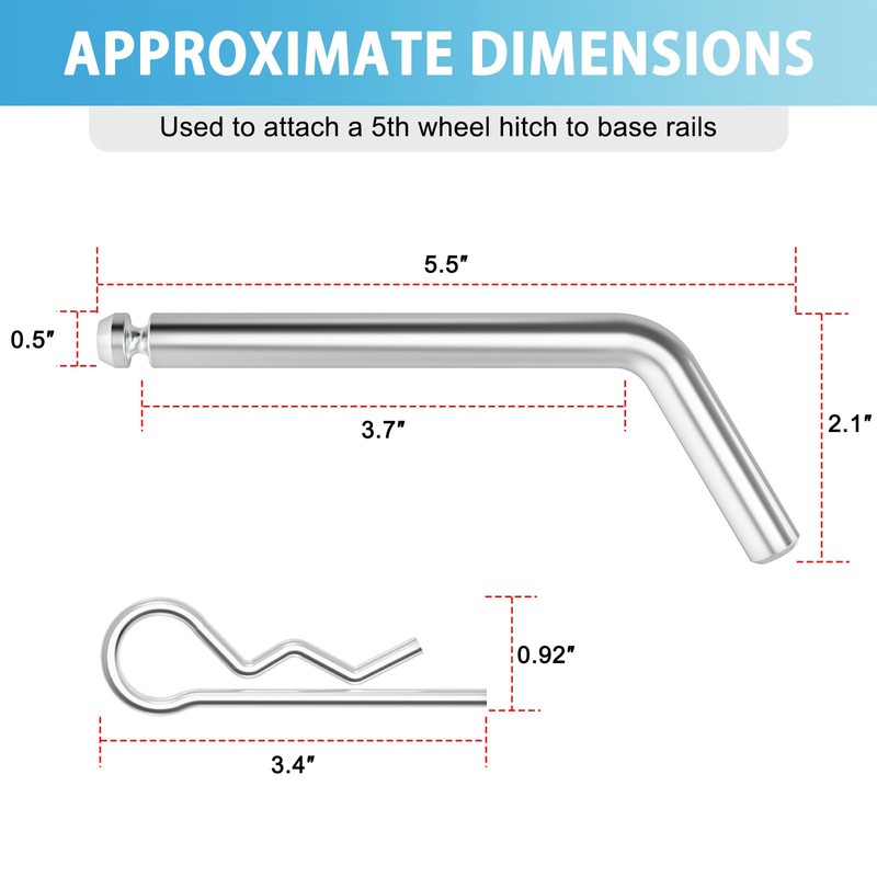 Replacement 5th Wheel Pins & Clips, 1/2-Inch Diameter Fits 5th