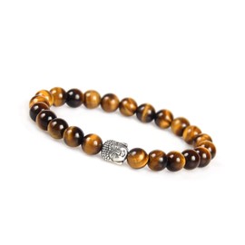 Good.Designs Buddha Bracelet Made of Real Natural Stones, L Chakra Bracelet, L Fatima Hand Bead Bracelet, Zinc Alloy, Tiger's eye