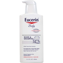 Eucerin Baby Wash & Shampoo - 2 in 1 Tear Free Formula, Hypoallergenic & Fragrance Free, Nourish and Soothe Sensitive Skin - 13.5 fl. oz. Pump Bottle