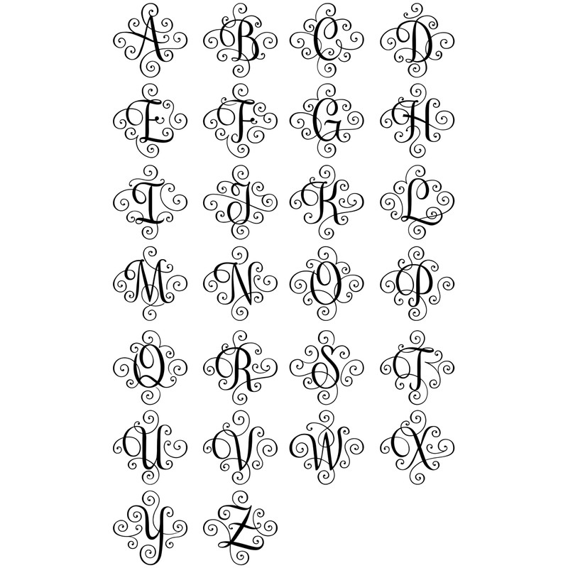 Matte Black - Scroll Monogram Initial 5" x 5" Vinyl