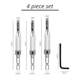 3-Piece Hex Bit Set, 1-Piece Hex Wrench, Centring Bit Set, Self-Centering Hinge Drill, Door Hole Drill Set, Hinge Center Drill, Door Frame Woodworking Tools