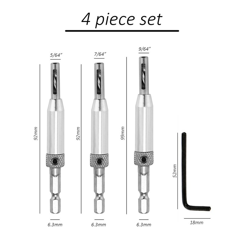 3-Piece Hex Bit Set, 1-Piece Hex Wrench, Centring Bit Set,