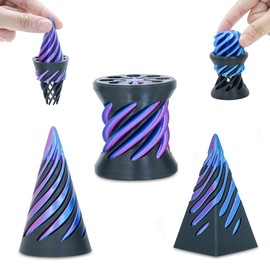 3 Packs Impossible Spiral Cone Fidget Toys,3D Printed Pyramid Passthrough Sculpture,Mini Sensory Toy for Stress Relief Anxiety Relaxation,Desktop Decor Gifts for Adults & Kids (Blue Black)