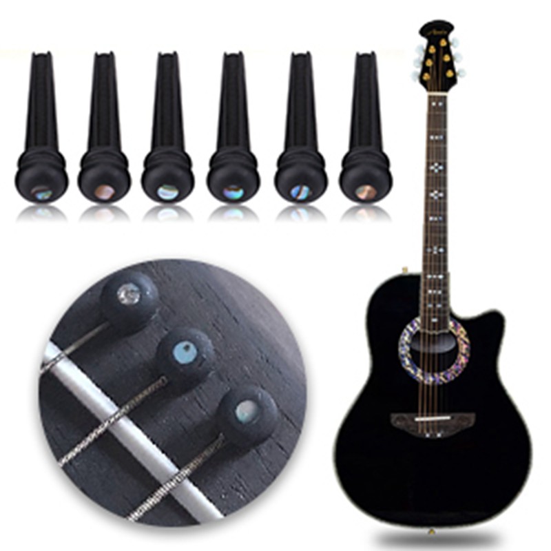 6Pcs Ebony Bridge Pins With Abalone Shell for Acoustic Folk