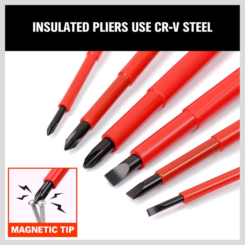 HORUSDY 6-Piece 1000v Insulated Screwdriver Set, Magnetic Tip Electrician screwdriver