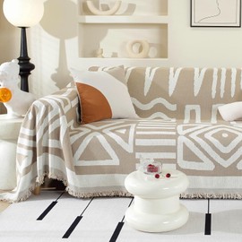 OstepDecor Boho Couch Cover, Khaki Sofa Covers Washable, Sectional Couch Covers for Sofa L Shape, Chenille Sofa Blanket Cover, Non-Slip Sofa Slipcovers for Dogs, Pets, 71" x 102"