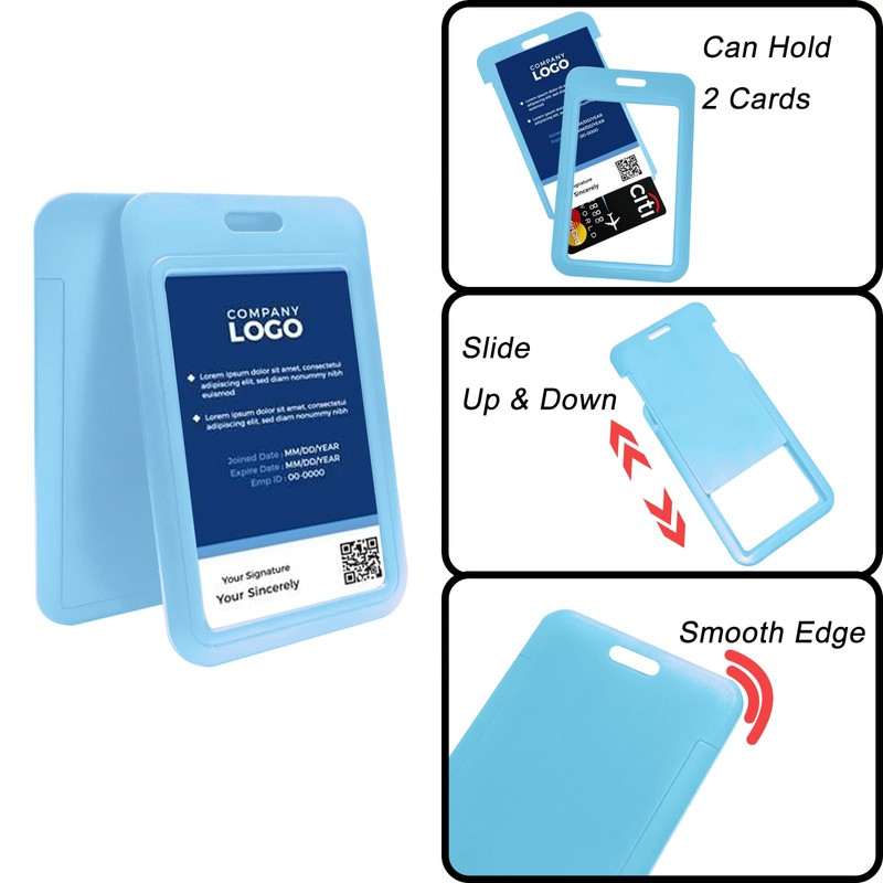 Larpur 2 Pack Sliding ID Badge Holders Hard Plastic Vertical