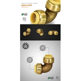 Midline Valve QVLU12 Plumbing Kit for 1/2 Inch Pipes Includes Tees, Elbows, Coupling and Cap Fittings (2 of Each) with a Bonus Removal Tool Push to Connects Pex Copper, CPVC, 0.5 Inch, Brass