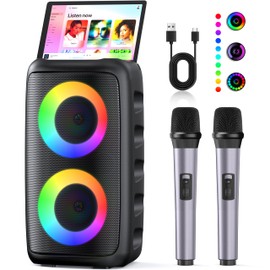 Karaoke Machine, Portable Bluetooth Speaker, PA Speaker with 2 Wireless Karaoke Microphones, Karaoke Machine for Adults Kids with Upgraded Subwoofer, Support TWS/TF/USB/AUX for Home Party Outdoor