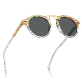 CARFIA Double Bridge Small Acetate Sunglasses for Women Polarized, Retro Metal Brow Ladies Sunnies Fashion Round Eyewears