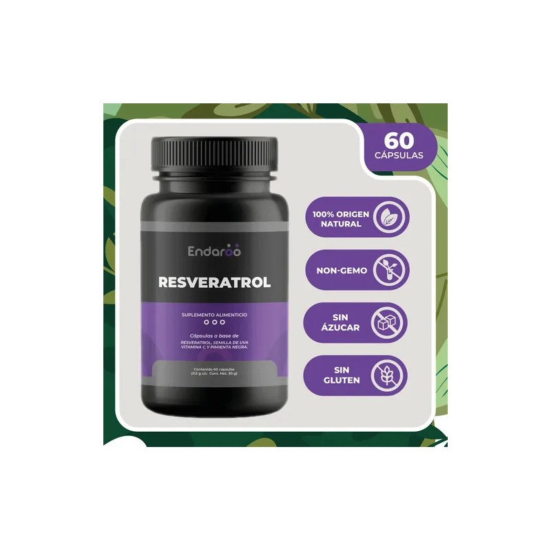 Resveratrol Endaroo Suplemento Antioxidante Cápsulas Pimienta Negra