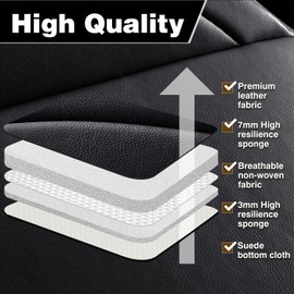 Foneso Universal Car Seat Covers 5 Seats, Nappa Leather Automotive Seat Covers Non-Slip Vehicle Accessories, Waterproof Seat Protector Fit for Sedan, Airbag Compatible,Back Support (Black, Full Set)