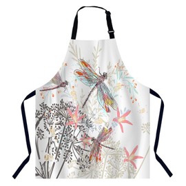 Xuwenz Flowers and Dragonfly Apron for Women Men, Adjustable Apron Cooking Kitchen Chef Apron for Home Kitchen, Baking Gardening BBQ, Coffee House, Restaurant