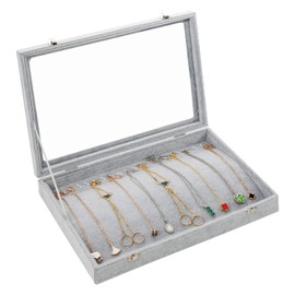 Yewclls Earring Stand Jewellery Stand Velvet Grey with 30 Slots and Transparent Lid - Jewellery Stand for Women Earrings and Ring Holder 35 x 24 x 4.5 cm