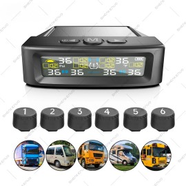 SHENKENUO Wireless Solar TPMS LCD Car Tire Pressure Monitoring System +6 External Sensors