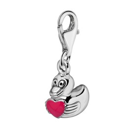 Quiges Silver-Plated Charm Pendant with Heart Motif and Lobster Clasp, for Bracelets, Silver Plated, 172