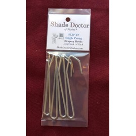 Shade Doctor of Maine Slip-in Drapery Hooks Pins for Pinch Pleat Draperies - Single Prong Long Neck - 4 Pack