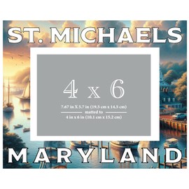 R and R Imports St Michaels Maryland Souvenir Wooden Photo Frame Matted 4 x 6 Inch - Full Color Destination Design Keepsake Single