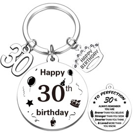 Aurmonigo Happy Birthday Gifts Keyring - Inspirational 30th Engraved Keychain for Men and Women, Silver Keepsake Presents for 30 Year Old Mum Dad Daughter Son Sister Brother