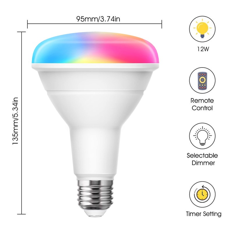 JandCase BR30 Color Changing Light Bulb, RGB+Warm+Cool White LED Flood