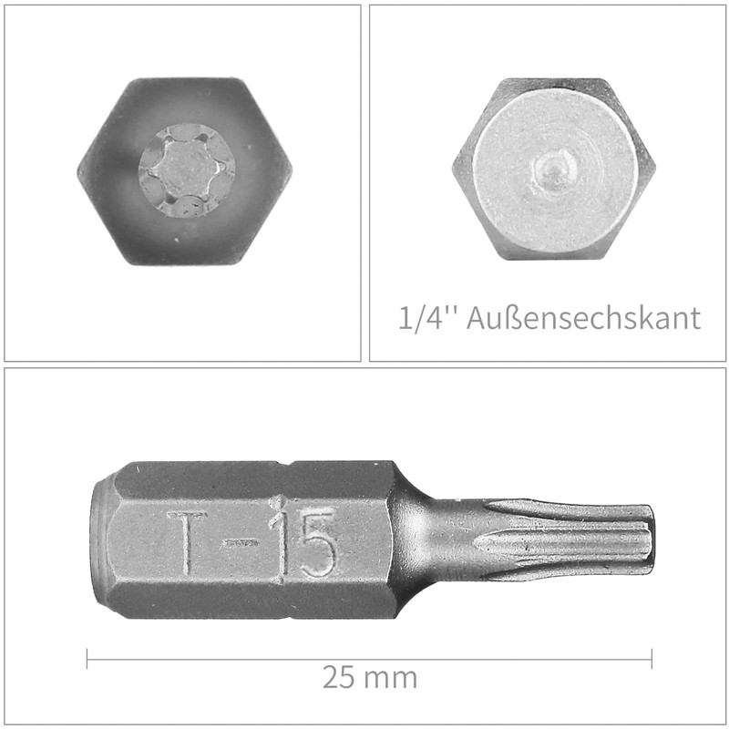 HPHOPE T15 Bits, T15 Torx Bit x 25mm, 1/4" Hex
