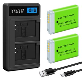 2Pack NB-13L NB13L Battery with Dual Fast Charger Compatible for Canon PowerShot G7 X Mark II, G7 X, G1 X Mark III, G5 X, G5X Mark II, G9 X, G9 X Mark II, SX620 HS, SX720 HS, SX730 HS, SX740 HS