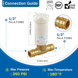Water Hammer Arrestor 1/2" Pex-A F1960 Tee, Pex Expansion, Resin Hammer Arrestor, Applicable for Faucet, Dishwasher and Water Dispenser(Pack of 2)