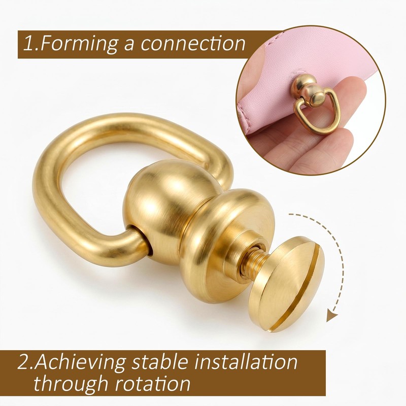 4 PCS Heavy Duty D Rings for Purse, Brass Ball