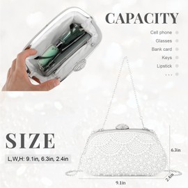 Oweisong Womens Pearl Clutch Purses for Wedding Pearl Bag White Beaded Evening Handbag Ivory Bridal Shoulder Purse
