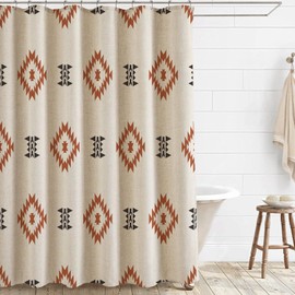 Jimuzi Southwest Linen Shower Curtain Aztec Geometric Stripes Fabric Shower Curtain Set with Hooks, Boho Western Shower Curtains for Bathroom, 71x71 Bath Curtain