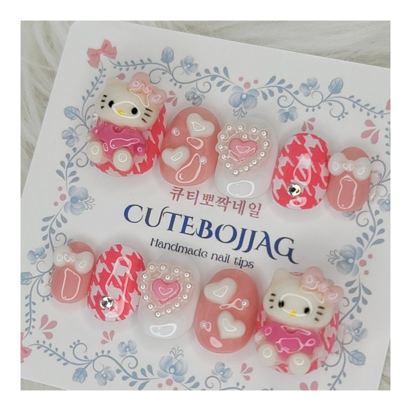 Hello Meow Handmade Nail Tips - Oval XL / 안녕야옹