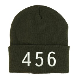 Trendy Apparel Shop Survival Game TV Korean Drama 456 Embroidered Long Cuff Beanie - Olive