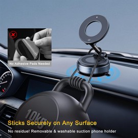 Jkoailiwi 2025 Upgraded Vacuum Magnetic Phone Holder Stand for All Surfaces, Nano Gel Suction Cup Phone Mount for Car Dashboard/Windshield, 360° Adjustable Car Phone Holder for All Smartphones