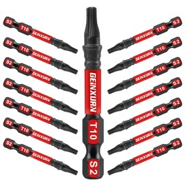 Geinxurn 15 Pieces T10 Impact Tough Magnetic Screwdriver Bit Set, 2 In. #10 Torx Head Power Bit Set, S2 Alloy Steel T10 Star Bit Set