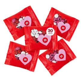 M&M’S Heart Party Favors, Set of 30, Milk Chocolate Valentine’s Gifts for Groups, Classroom Exchanges, and Party Décor, Individually Wrapped Red, White and Pink M&M’S with Heart and LOVE Designs
