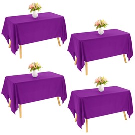 JALANCY 4 Pack Rectangle Tablecloth 60x102 Inch Purple Table Cloth for 6 Foot Rectangle Tables Washable Polyester Table Cover for Wedding Dining Table Buffet Parties Banquet Decoration（Purple）