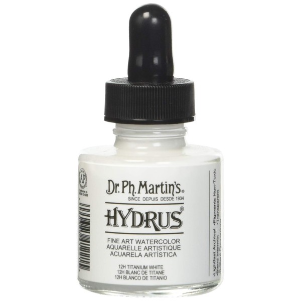 Dr. Ph. Martin's Hydrus Fine Art Watercolor (12H) Watercolor Bottle, 1.0 oz, Titanium White, 1 Bottle