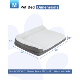 PureWags 35'' x 22'' x 3.2'' L-Shaped Orthopedic Dog Beds, Medium Dogs Bed with Removable Cover and Nonskid Bottom, Gray