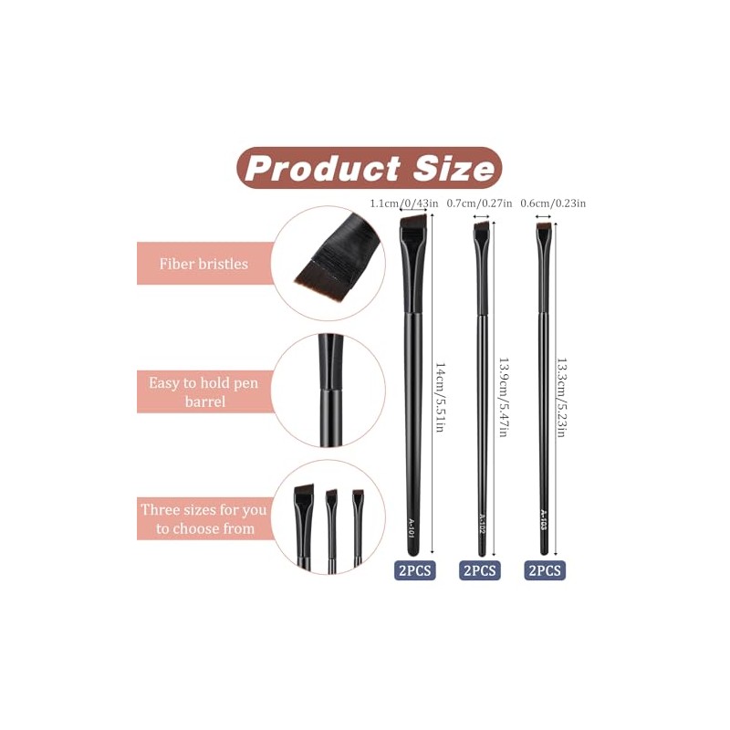 6pcs Ultra Thin Flat Eyebrow Tint Brushes - Angled Eyeliner