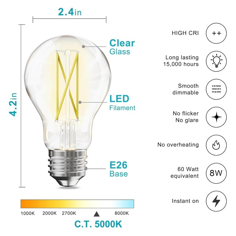 TJOY 6 Pack A19 Vintage LED Edison Bulbs, Dimmable Light