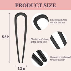 JIRIS 2PCS 5.5Inch French Hair Pins Large U-Shaped Pins for Women and Girls Fashion Metal Hair Pin French Twist Hair Pins for Buns, Updos,Stylish and Functional(set3-black)