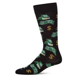 MeMoi Money Bags Cash Print Rayon Blend Men's Crew Socks Oatmeal Heather 10-13