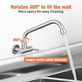 Wall Mount Faucet Cold only,G1/2 inch Cold Kitchen Utility Sink Faucet SUS304 Stainless for Commercial Laundry Sink Brushed Nickel